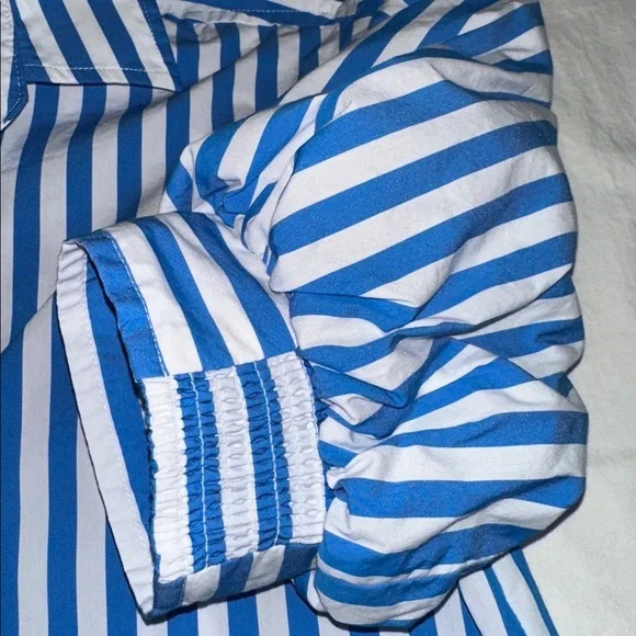 AYR The Capeside Athens Blue Striped Puff Sleeve Popover Blouse Size S - Picture 6 of 11